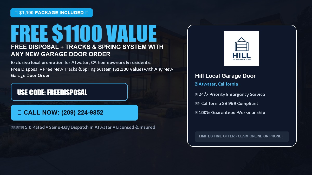 Free Disposal + Free New Tracks & Spring System with Any New Garage Door Order ($1100 Value) in Atwater, CA